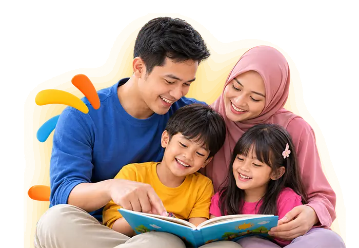 Ilustrasi orang tua menemani anak membaca bersama